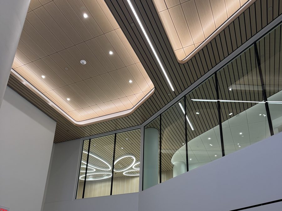 Finished atrium ceiling and interior integration